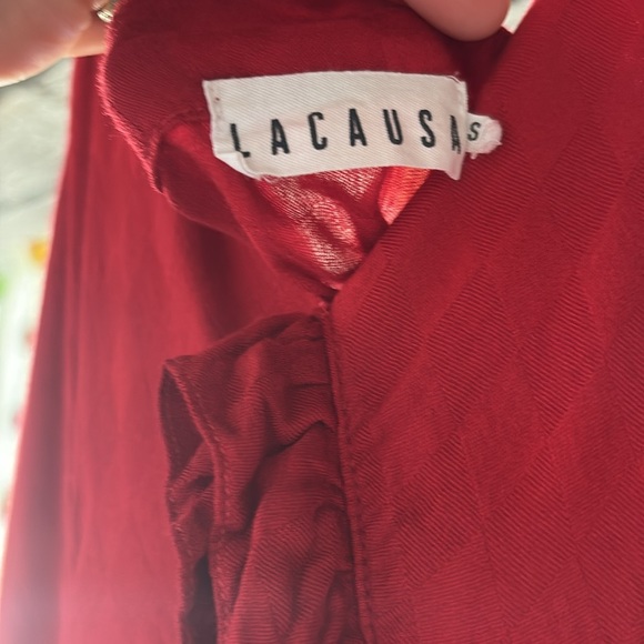 LACAUSA red sleeveless v-neck midi dress size small - Picture 4 of 8